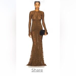 Norma Kamali Long Sleeve Brown Lace Dress